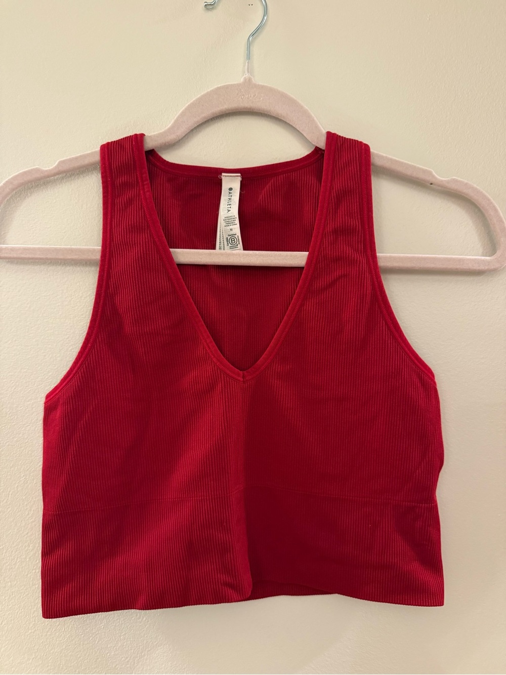 Athleta Red Ribbed V-Neck Cropped Tank Top